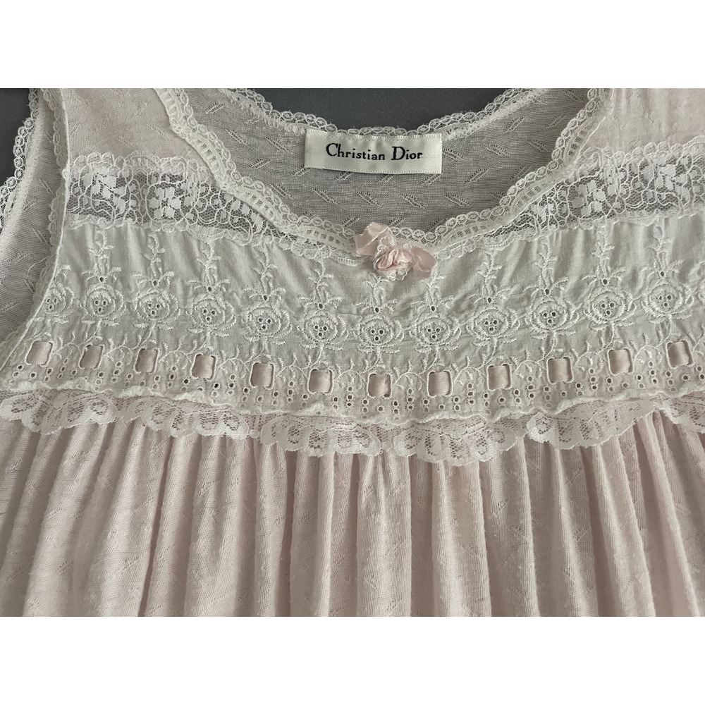Vintage Christian Dior Long‎ Nightgown M/L Pale Pink Sleeveless Cottage Feminine - Picture 7 of 16